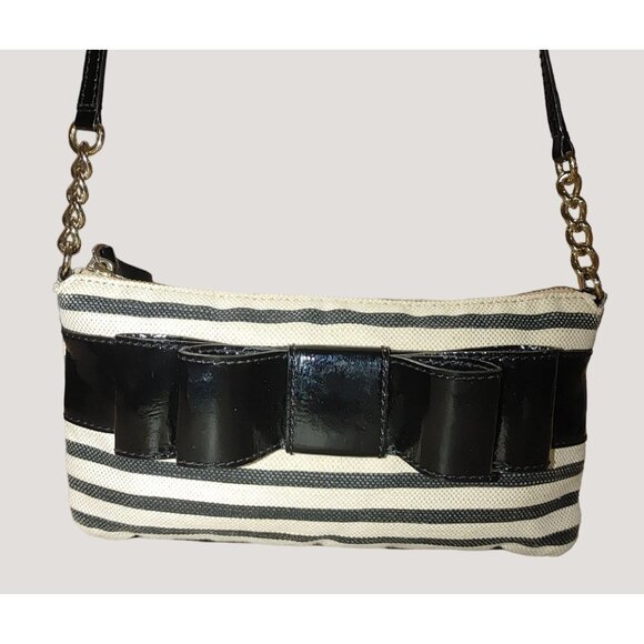 Kate Spade New York Striped Bow Crossbody Bag Black White Adjustable Strap - Picture 1 of 15